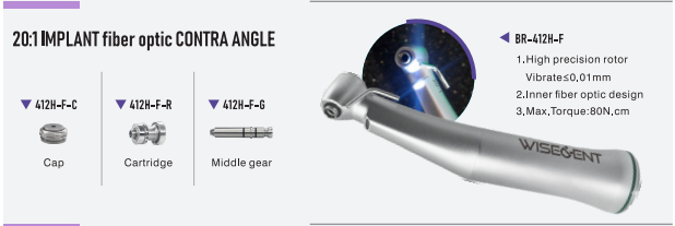 WISEDENT - Dental 20 1 Fiber Optic Implant Contra Angle Handpiece External Spray Implant handpiece BR-414H-F 6