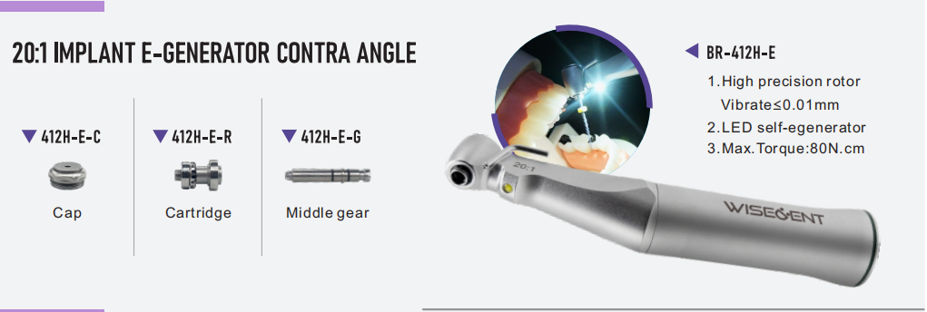 WISEDENT - Foshan Dental handpiece implant contra angle with E generator 20:1 LED dental implant handpiece BR-414H-E 6