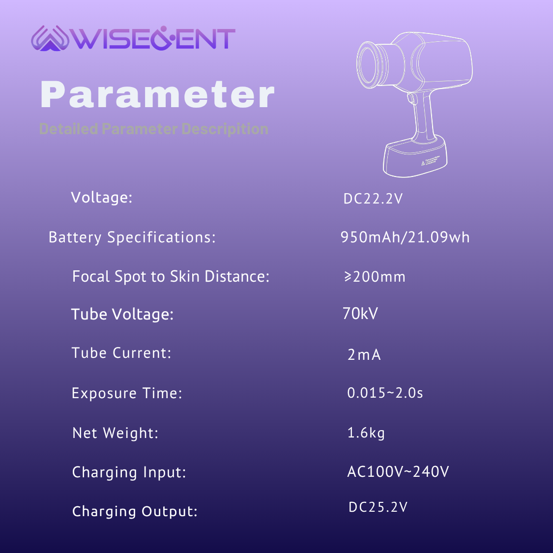 Hot Sale Wisedent Portable Dental X‑Ray Machine 70kV 2mA Rechargeable Hand‑held X‑ray Unit Adult- WISEDENT 11