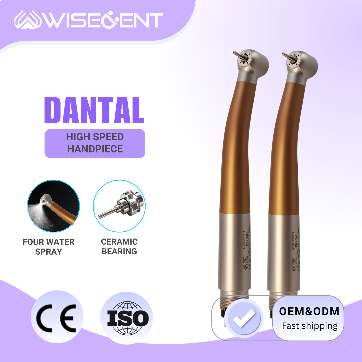 Dental High‑Speed Handpiece, Titanium Alloy, Ceramic Bearing,4‑Water Spray,Anti‑Backflow,2/4‑Hole- WISEDENT 7