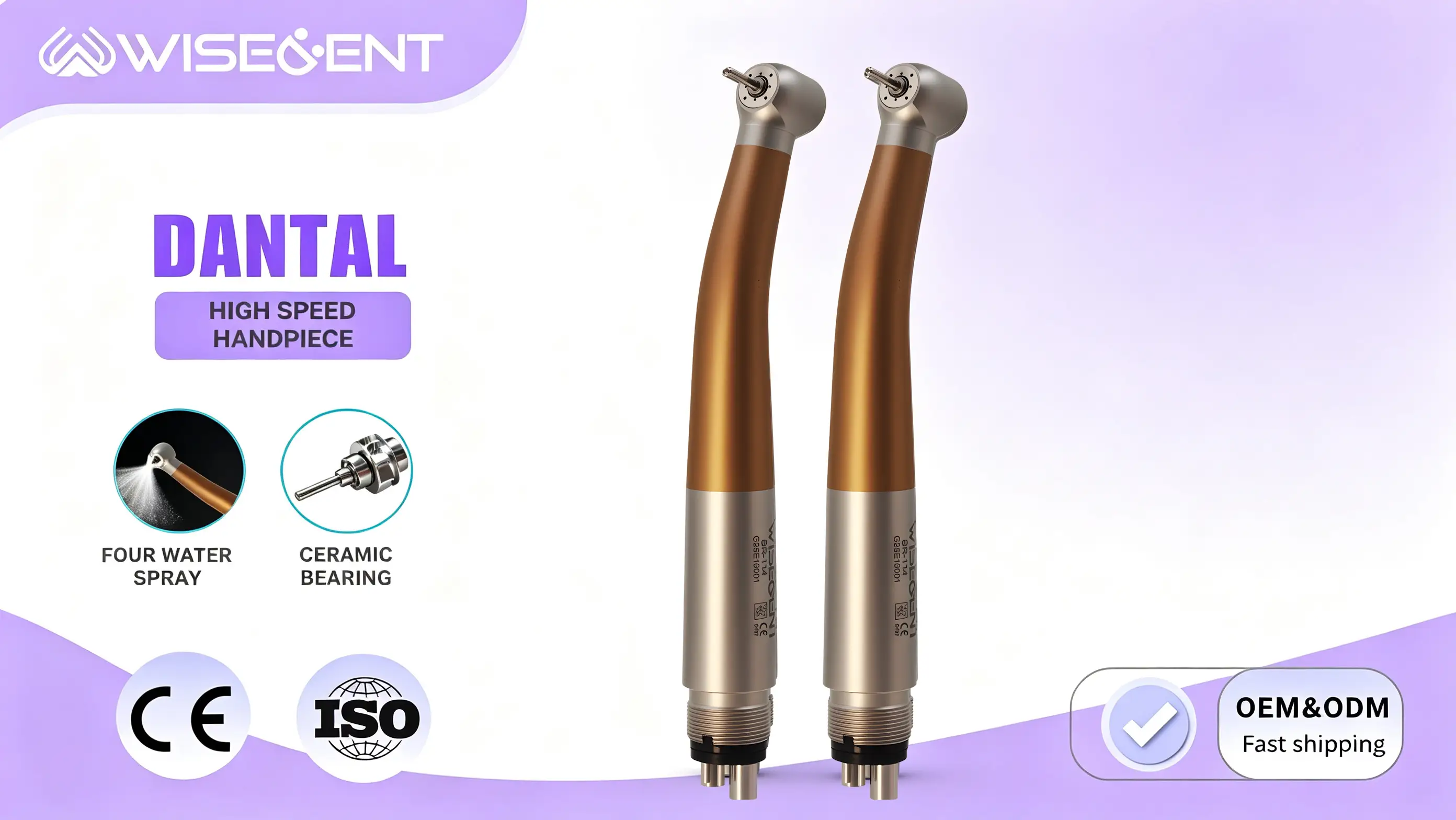 Dental High‑Speed Handpiece, Titanium Alloy, Ceramic Bearing,4‑Water Spray,Anti‑Backflow,2/4‑Hole- WISEDENT 1