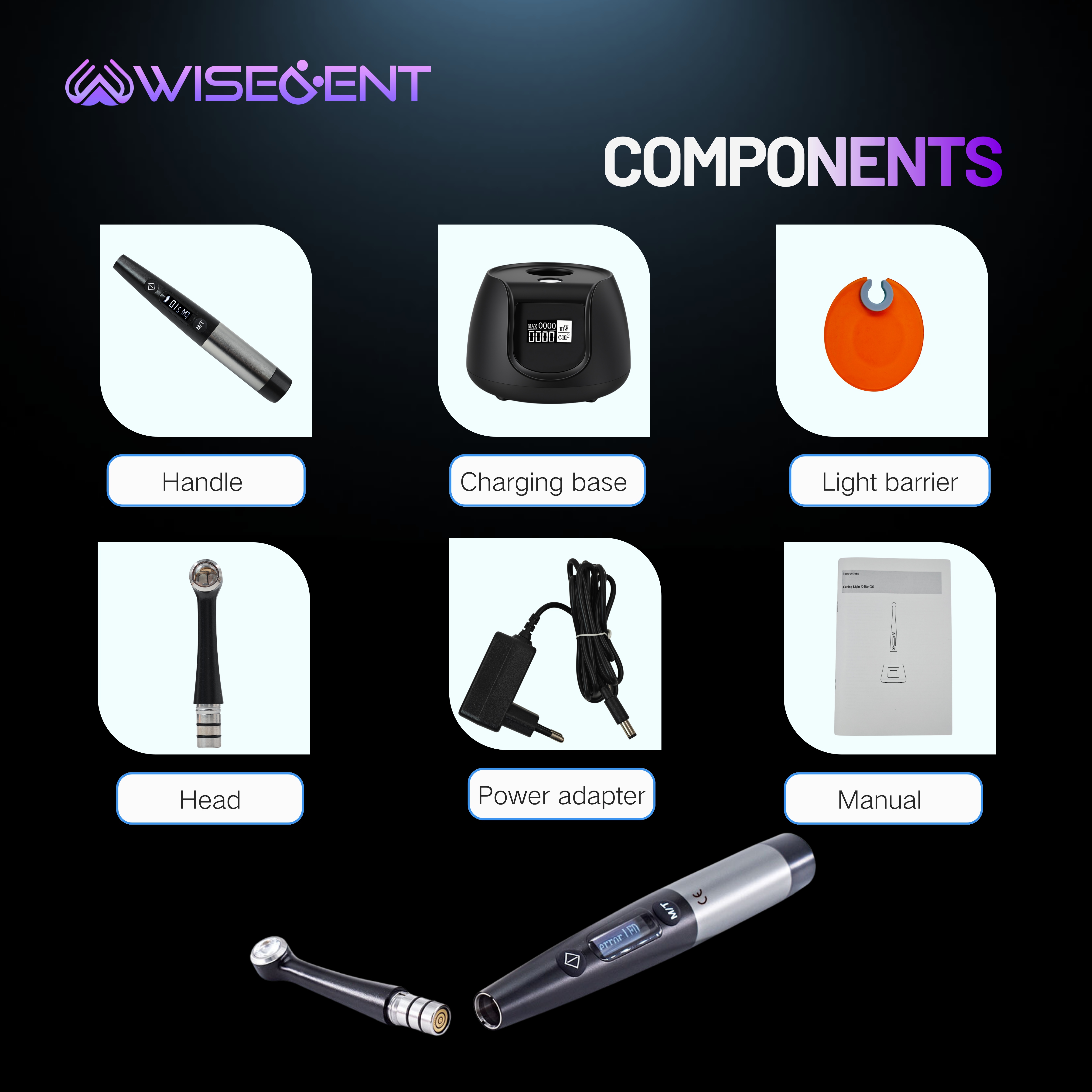WISEDENT - High End Dental Curing Light LED Wireless Light Cure Lamp with LCD Display and Charging Base BR-618Pro1 14
