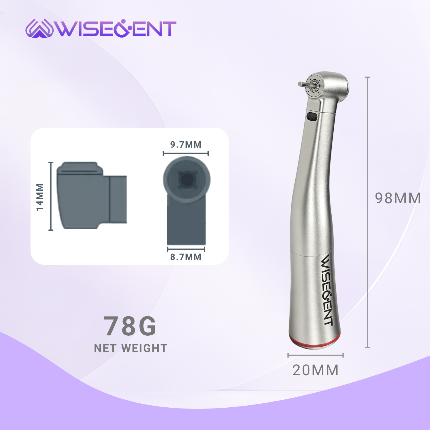 Wisedent Hot Sale 1:5 Speed Increasing Fiber Optic Inner Water Contra Angle Handpiece for Type Stainless Steel High Prec 9