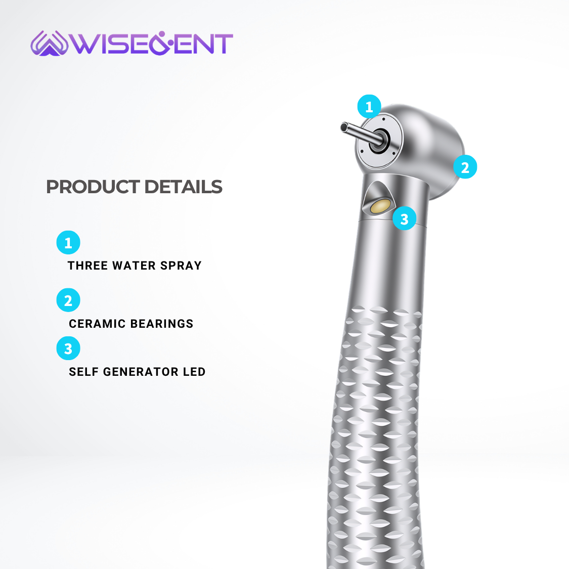 Quality BR-164PH Dental High Speed Handpiece 3 Water Spary Ceramic Bearing Upgarded LED Design Manufacturer | WISEDENT 10