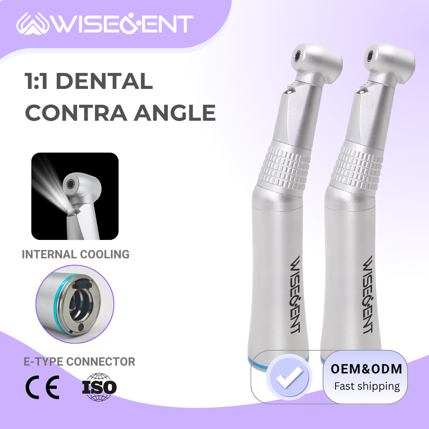 WISEDENT -BR-414K-CAE Best Price Low Speed Handpiece/ Dental 1:1 Contra Angle Handpiece/ inner water spray model 8
