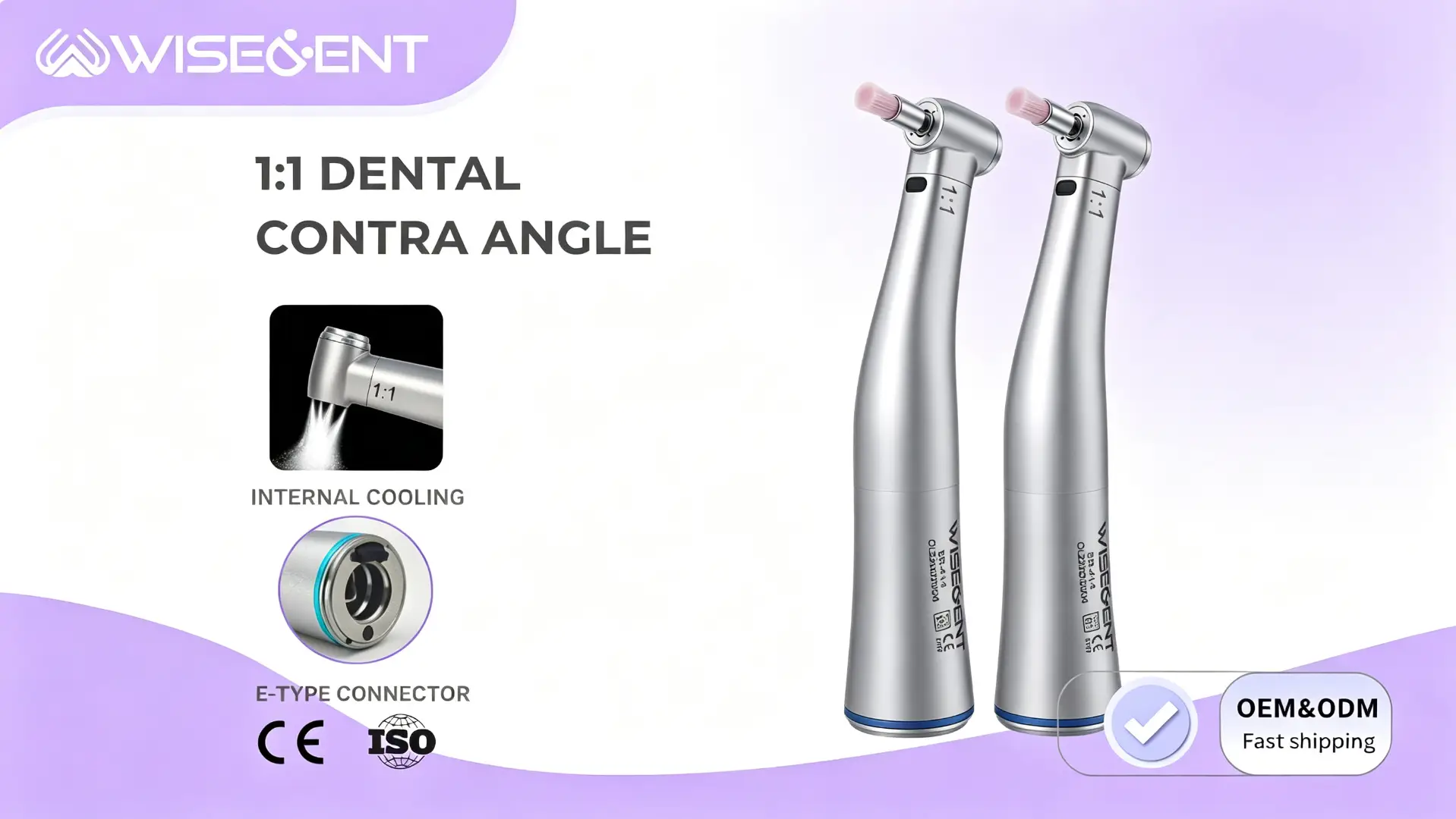 BR-414N-CL2 1:1 Push Button Dental Contra Angle Handpiece, Internal Water Spray, E-Type Connection Products | WISEDENT 1