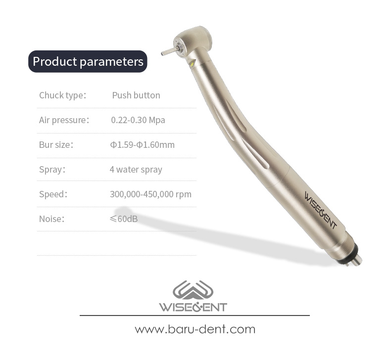 WISEDENT-BR-164N LED High‑Speed Dental Handpiece, Titanium‑Plated Body with Ceramic Bearing, 4‑Water Spray Push Button H 7