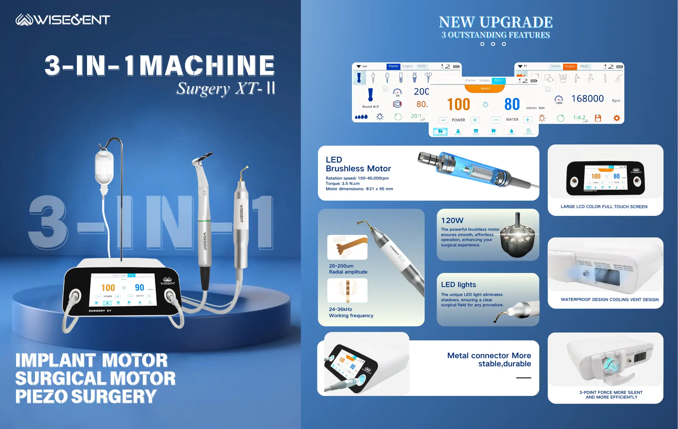 Wisedent 3 in 1 Dental Implant Surgery Machine Piezo Bone Surgery Unit Implant Motor Multifunctional Foot Pedal 1