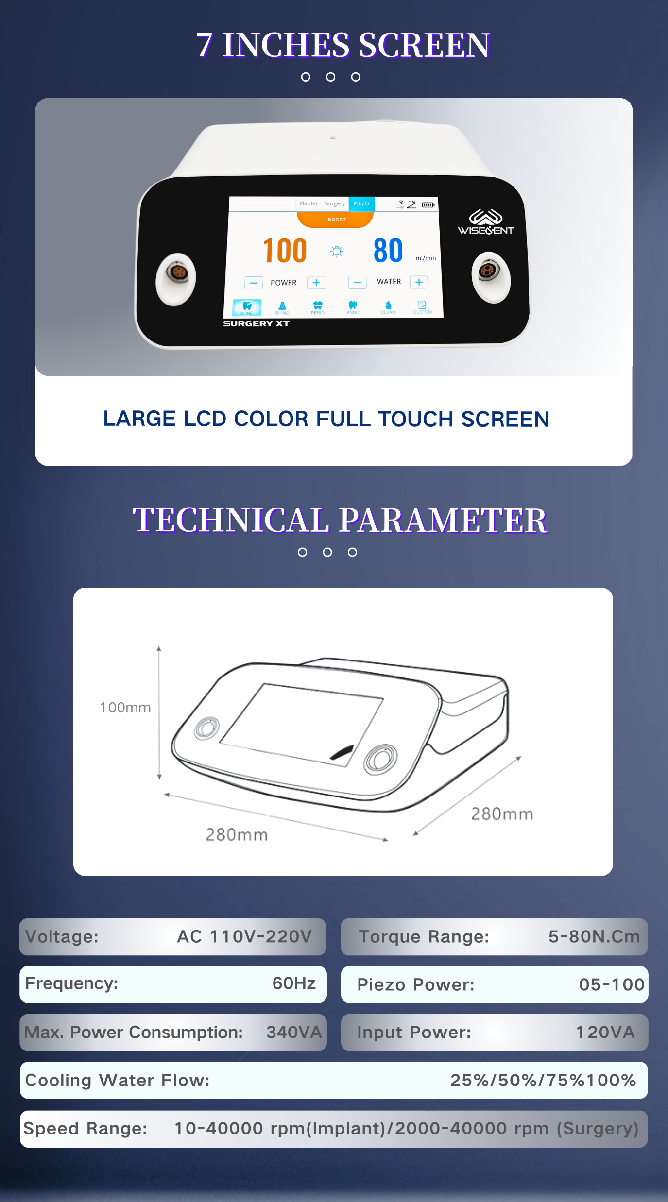 Wisedent 3 in 1 Dental Implant Surgery Machine Piezo Bone Surgery Unit Implant Motor Multifunctional Foot Pedal 8