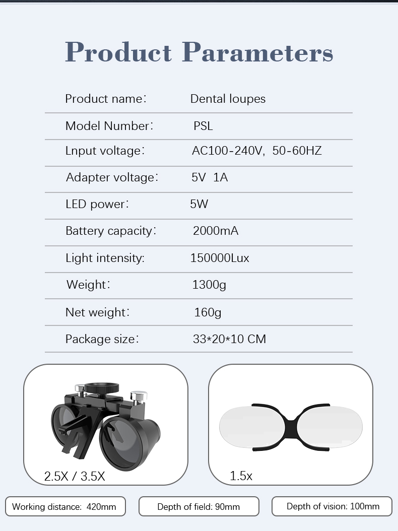 Wisedent 6X Dental LED Loupes Headlight Kit High Intensity Bright Oral Surgery Magnifier Lamp Rechargeable Battery Metal 9