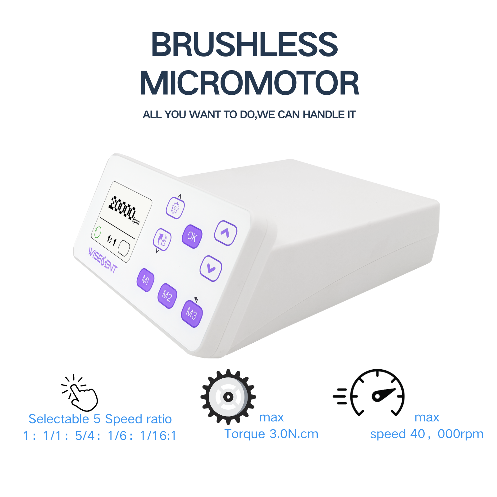 Wisedent Dental Brushless Electric Micromotor Inner LED Lighting Smart Control System Low Speed Handpiece 9