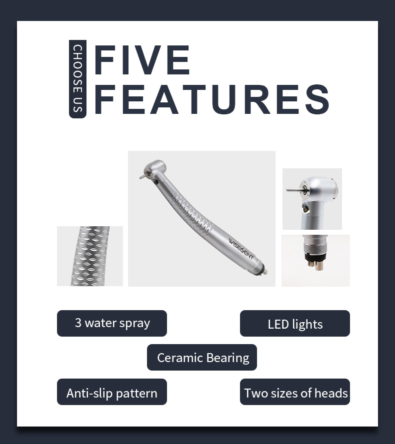 Wisedent LED Dental High Speed Handpiece 3 Water Spray Ceramic Bearing Upgraded Economic Design 9