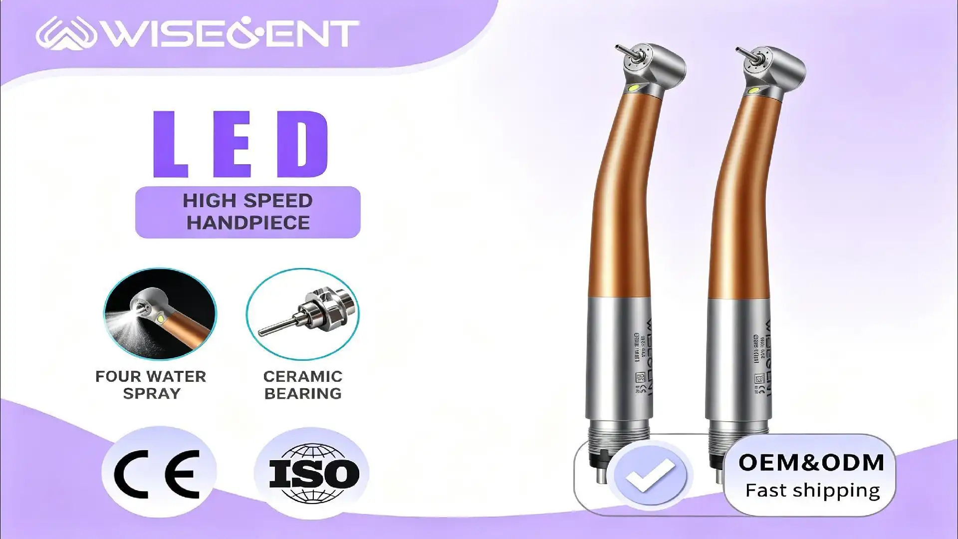 Wholesale Wisedent Golden LED Dental High Speed Handpiece Ceramic Bearing Cartridge 4 Water Spray 1