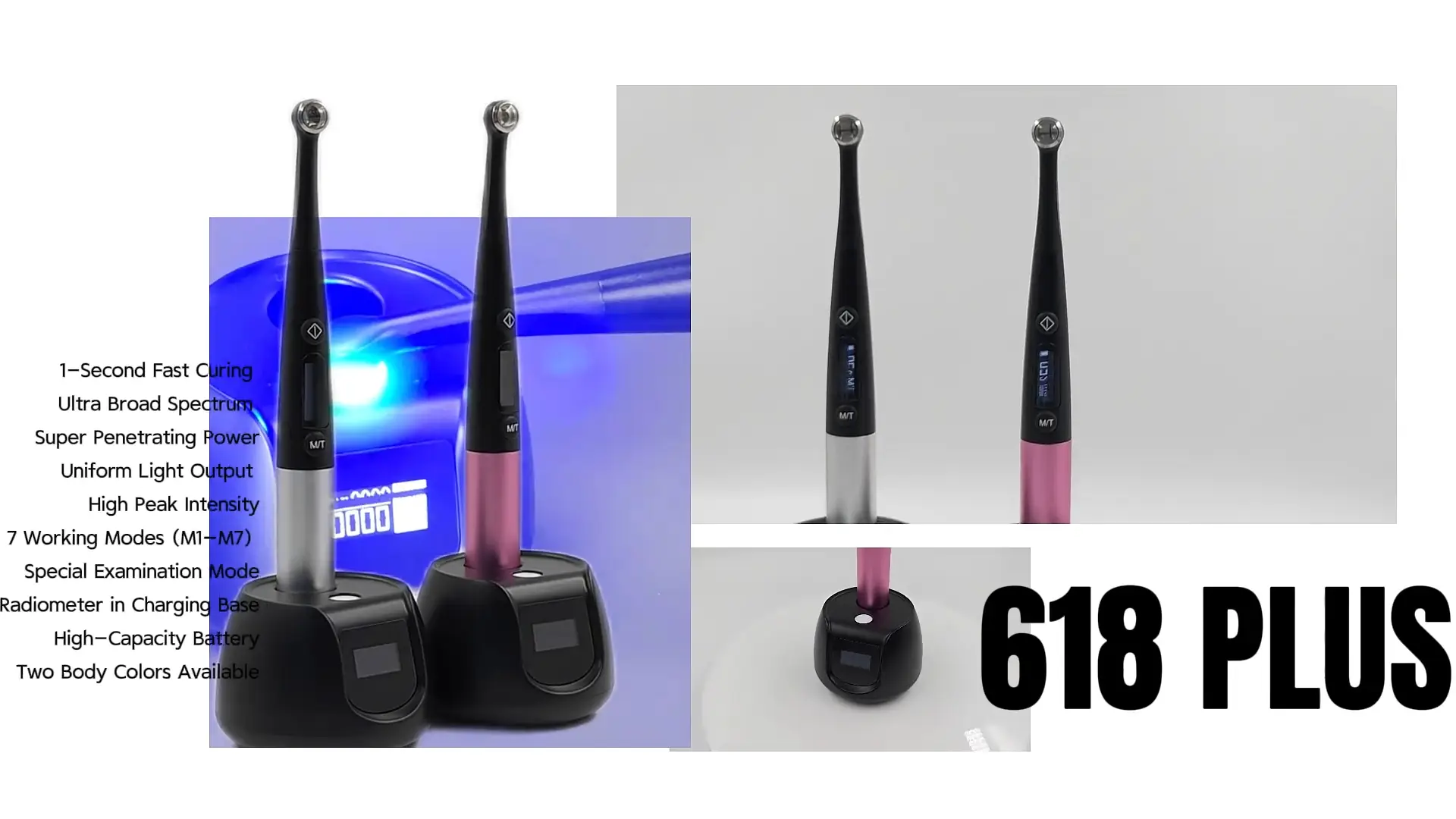 WISEDENT - Dental Light Curing Lamp 1s Cure Lamp 7 Modes Wireless Cordless Adjustable Metering Blue Cold Light Photopoly 1