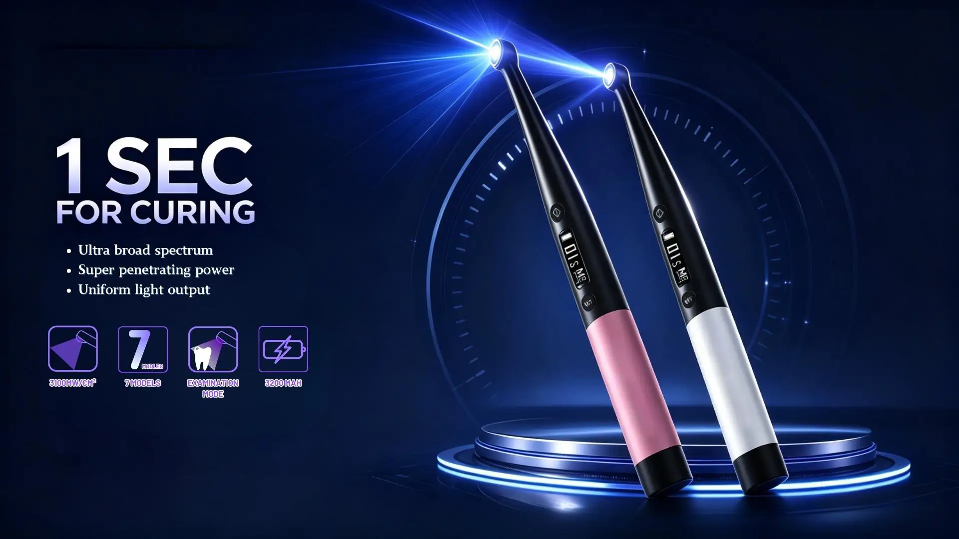 Wisedent LED Dental Curing Light with Light Meter 1 Second Fast Cure 7 Modes 360° Rotatable Head Wireless Polymerization1 1