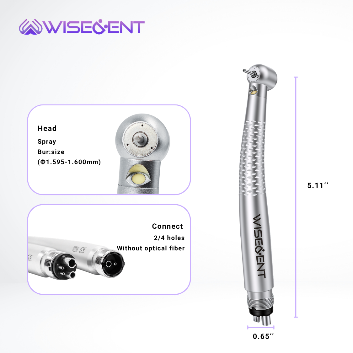 WISEDENT High-Speed Handpiece with Upgrade LED, Push Button Air Turbine 2/4 Hole Connection Wholesale 7