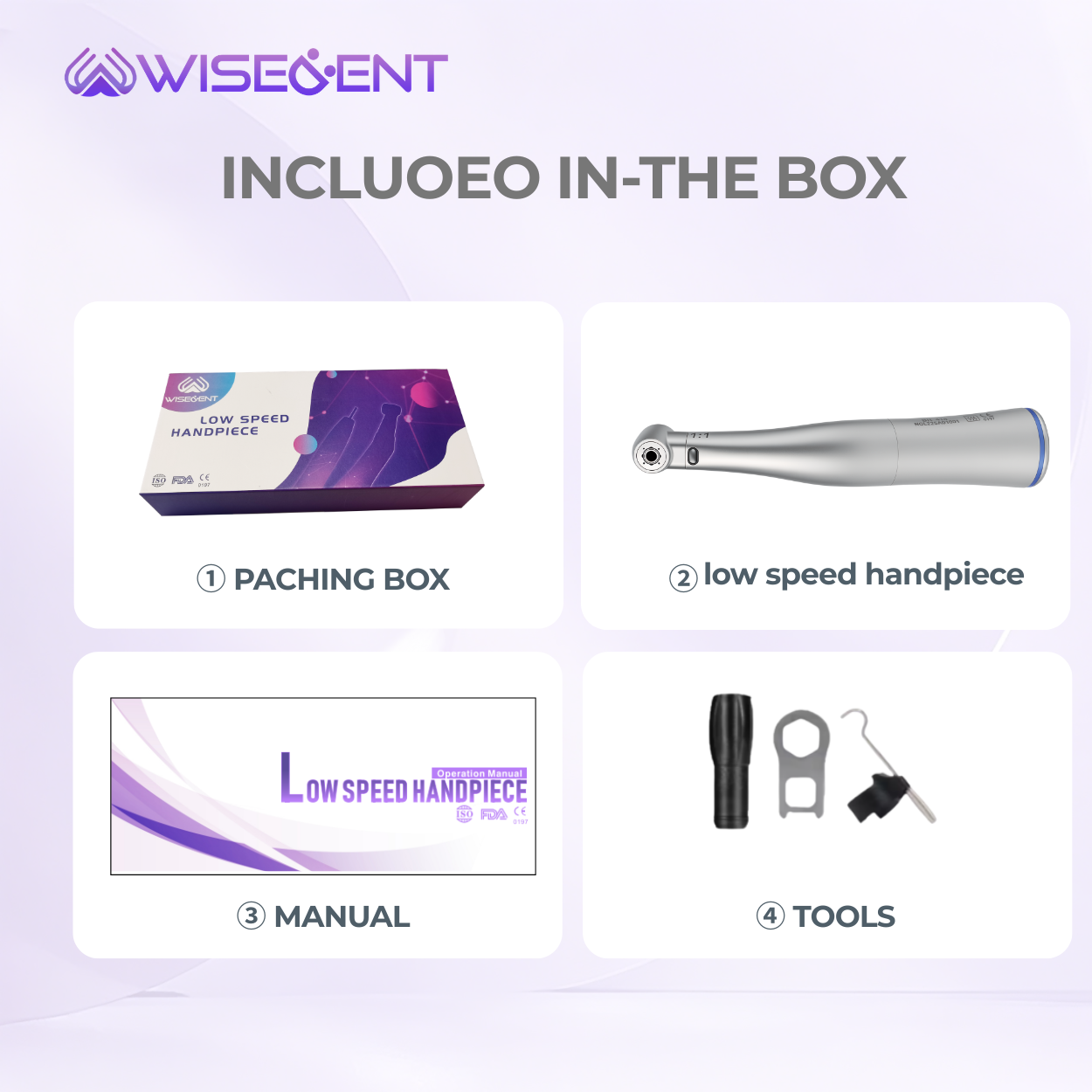 Wisedent Wholesale Dental Handpiece Contra Angle 1:1 Low Speed Dental Drill Fiber Optical Push Button 9