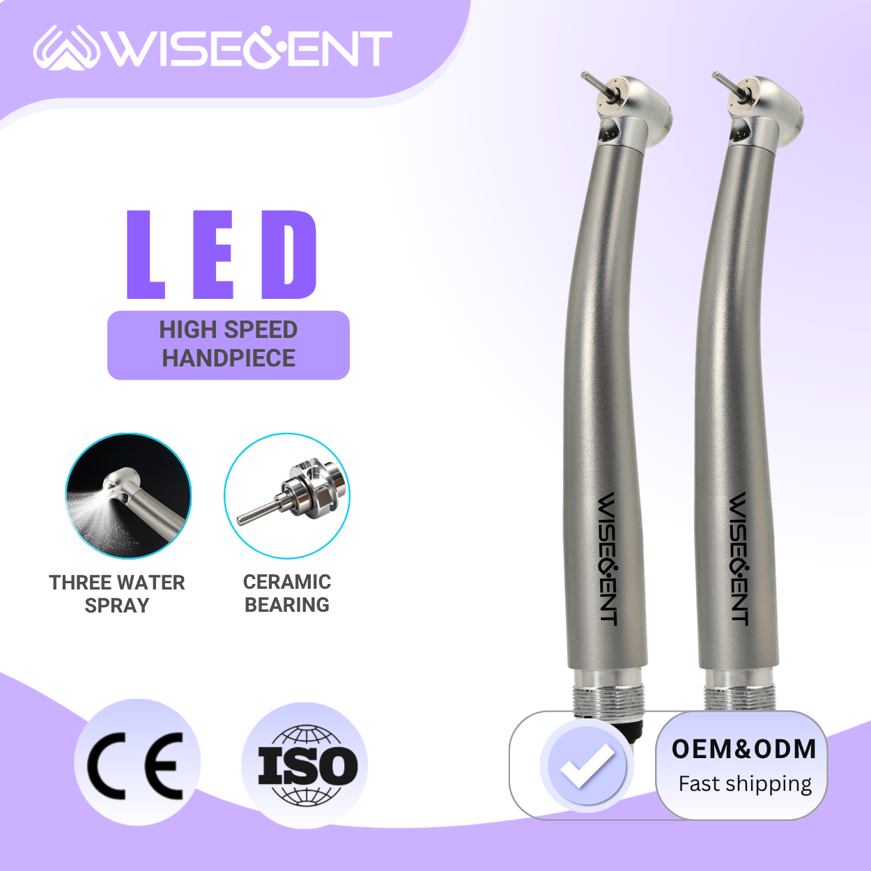 Wisedent Promotion Dental Handpiece Push High Speed Ceramic Bearing 3 Water Speed Way Air Turbine 7