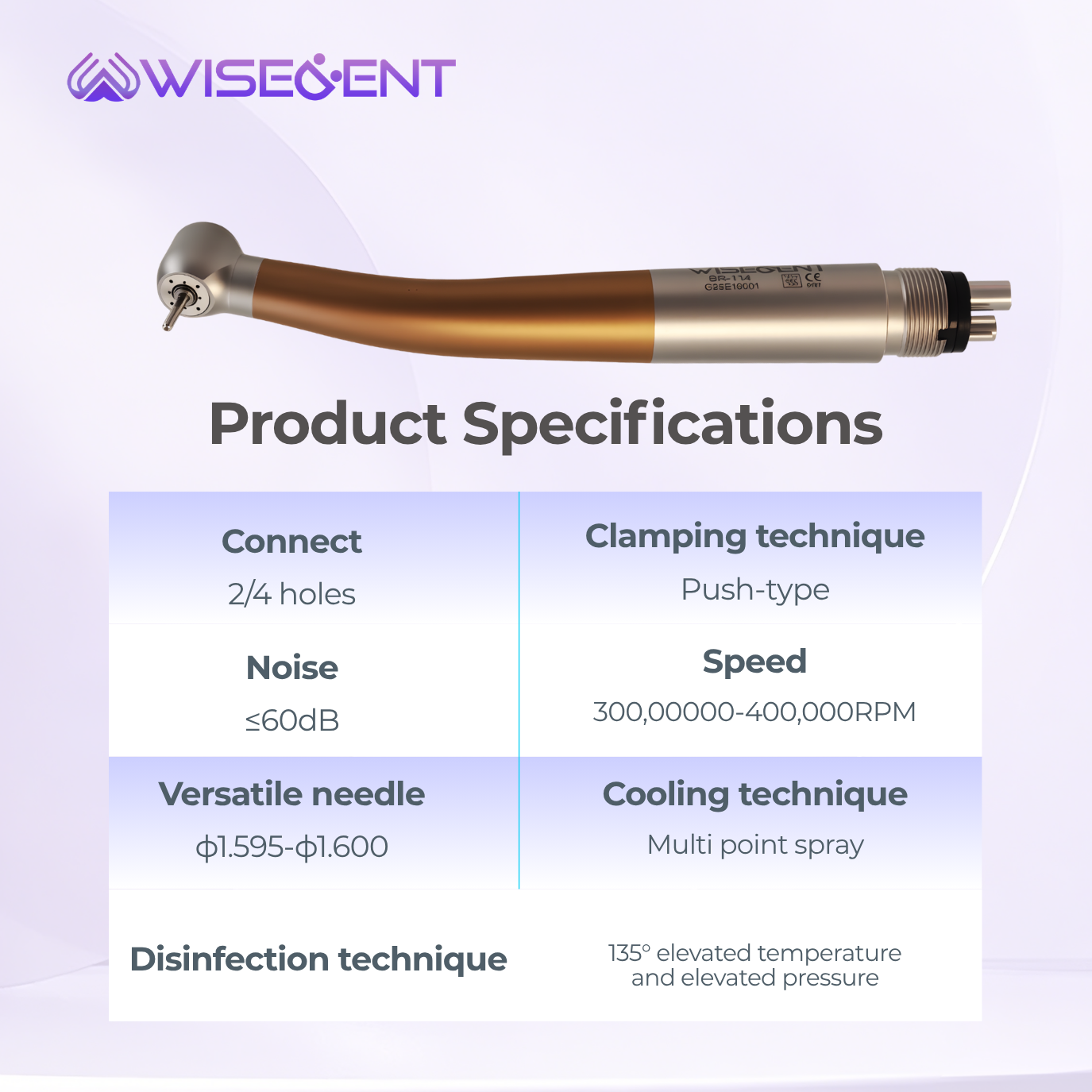 Wholesale Wisedent No LED High Speed Dental Handpiece 4-Way Water Spray Gold Titanium Shell 2/4 Hole Dental Turbine 8