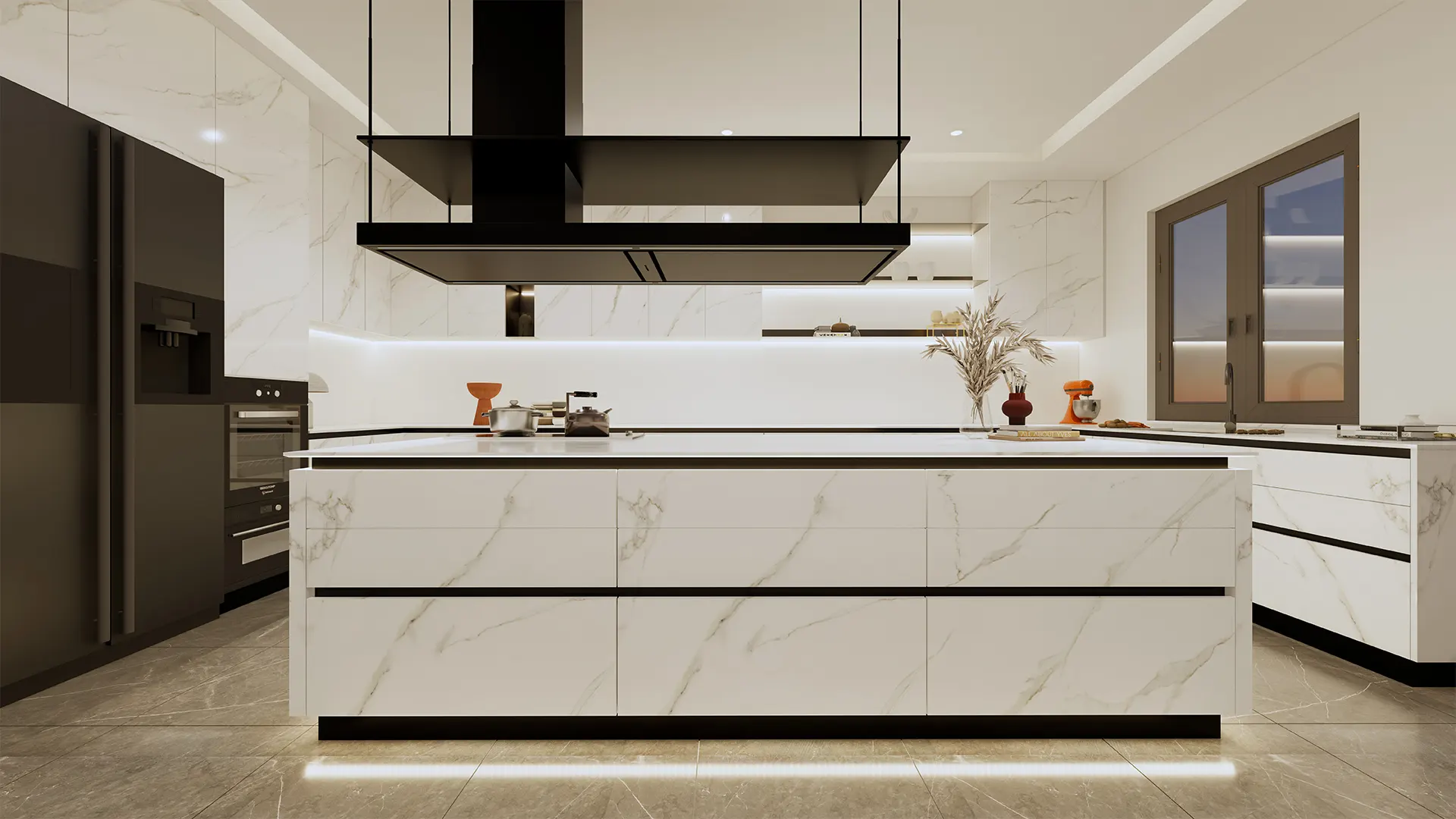 Widder modern porcelain slab White ceramic kitchen cabinet manufacturer 3