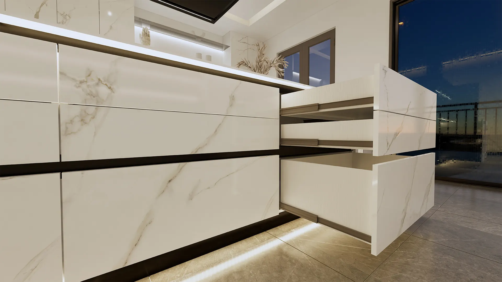 Widder modern porcelain slab White ceramic kitchen cabinet manufacturer 2