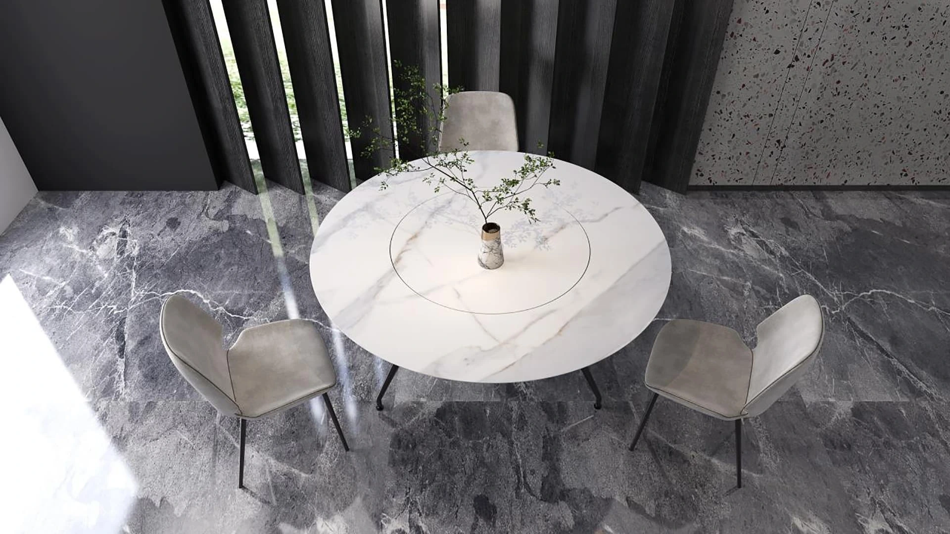 Bianco Assoluto Lucidato Extendable Round rotating dining table with lazy susan round marble table BK CIANDRE 4