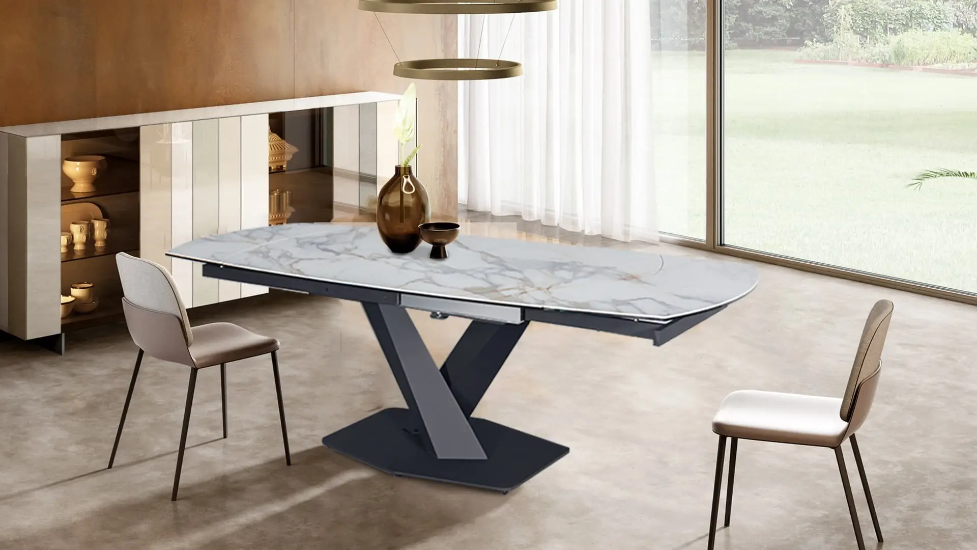 Contemporary X Shape White marble Extendable Dining table BK Ciandre 3