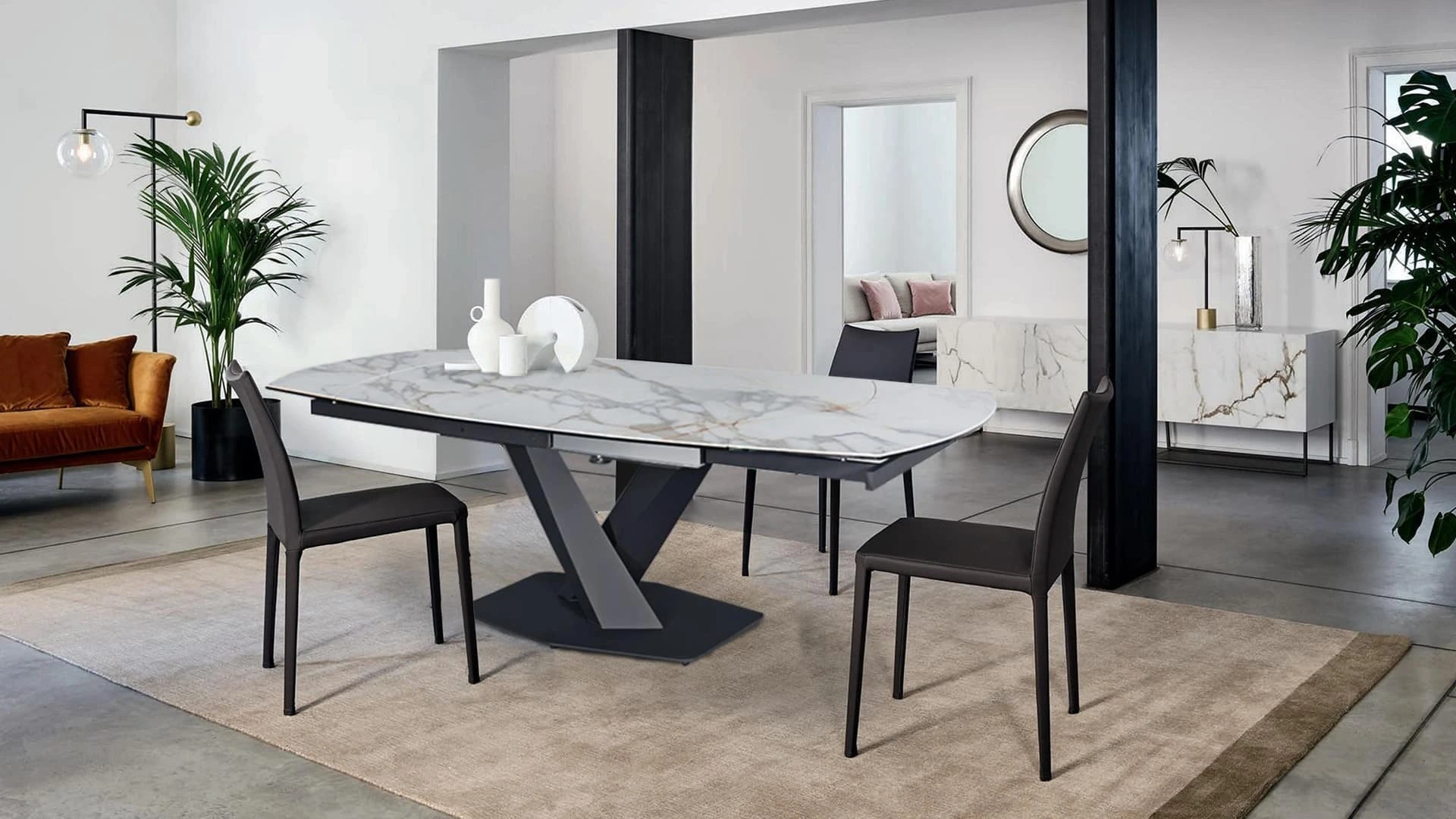 Contemporary X Shape White marble Extendable Dining table BK Ciandre 5
