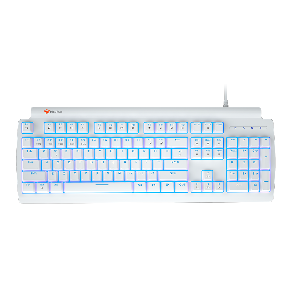 Blaue Schalter mechanisch
<br>Weiße Gaming-Tastatur