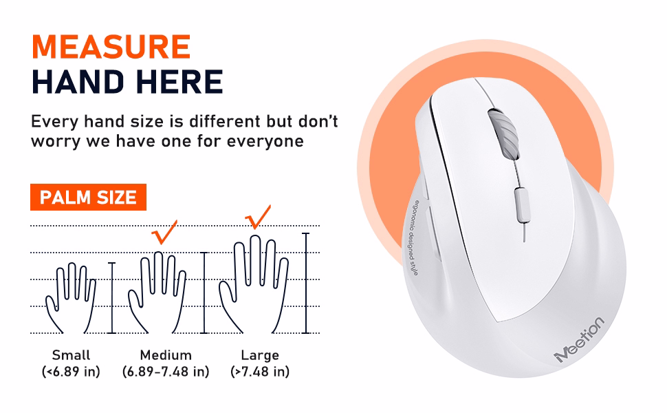 Meetion BTM010R Right Handed Ergonomic Wireless And Bluetooth Dual Mode Rechargeable White Mouse