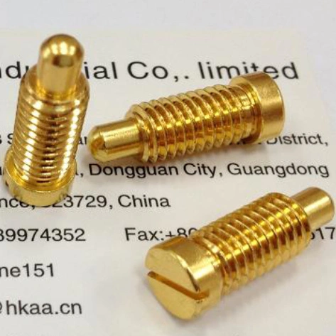 OEM Custom CNC Machining Gold Plated Brass Pogo Pins with Thread 1