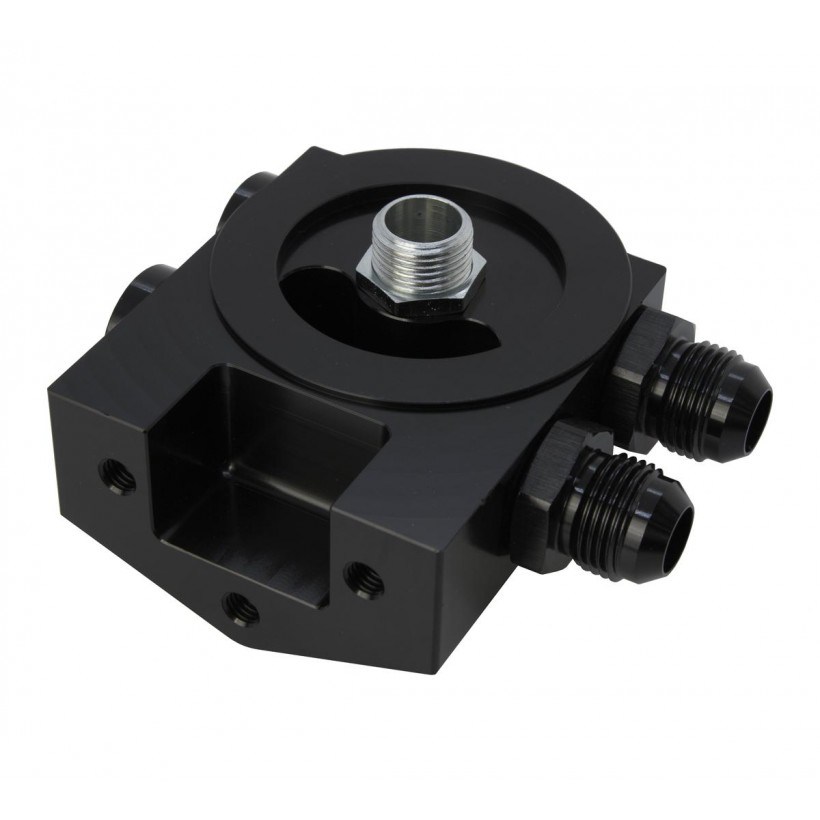 High Quality 5 Axis CNC Milling Billet Aluminum Black Anodized Remote Oil Filter Head Housing 1