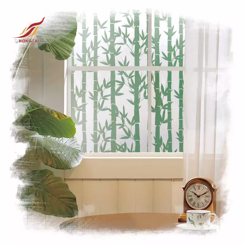 녹색 대나무 개인 정보 보호 비닐 스티커 서리로 덥은 창 필름 2