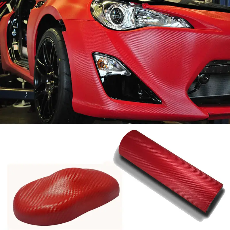 Adesivi per auto in vinile con avvolgimento automatico in fibra di carbonio rosso 7