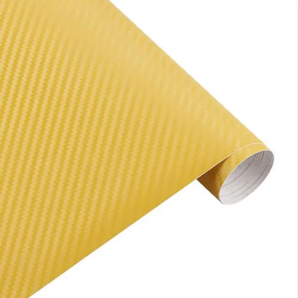 Vinyle d'enveloppe de voiture en fibre de carbone PVC adhésif jaune 8