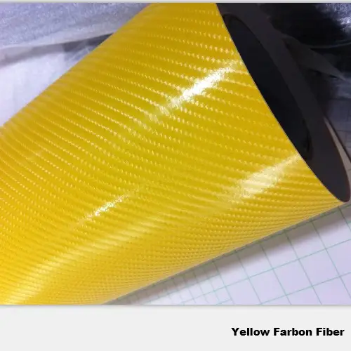 Vinyle d'enveloppe de voiture en fibre de carbone PVC adhésif jaune 4