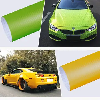 Vinyle d'enveloppe de voiture en fibre de carbone PVC adhésif jaune 6