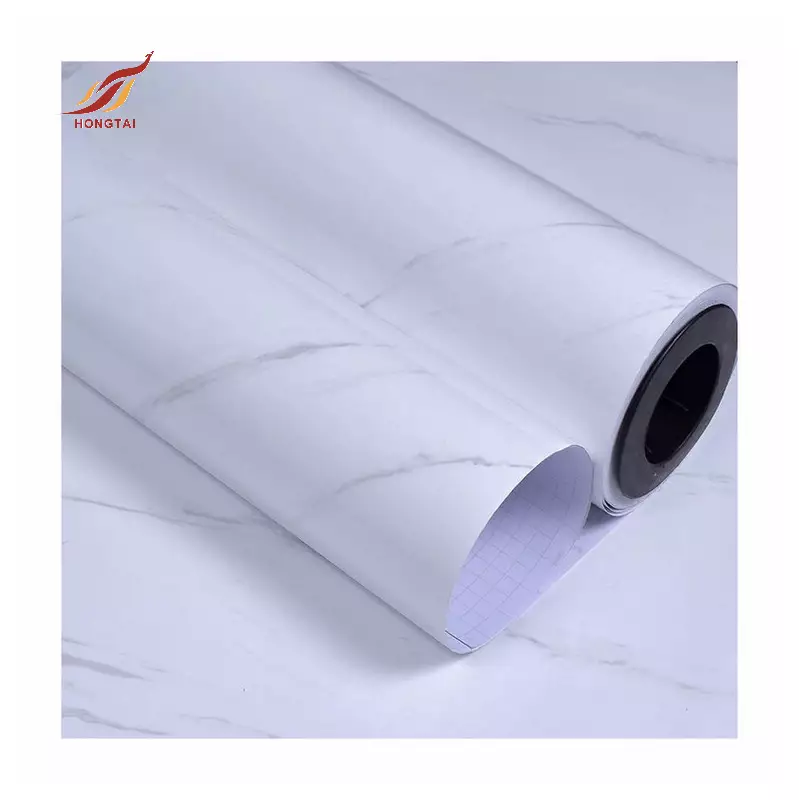 vattentät självhäftande tapetrulle i vit vinylmarmor 3