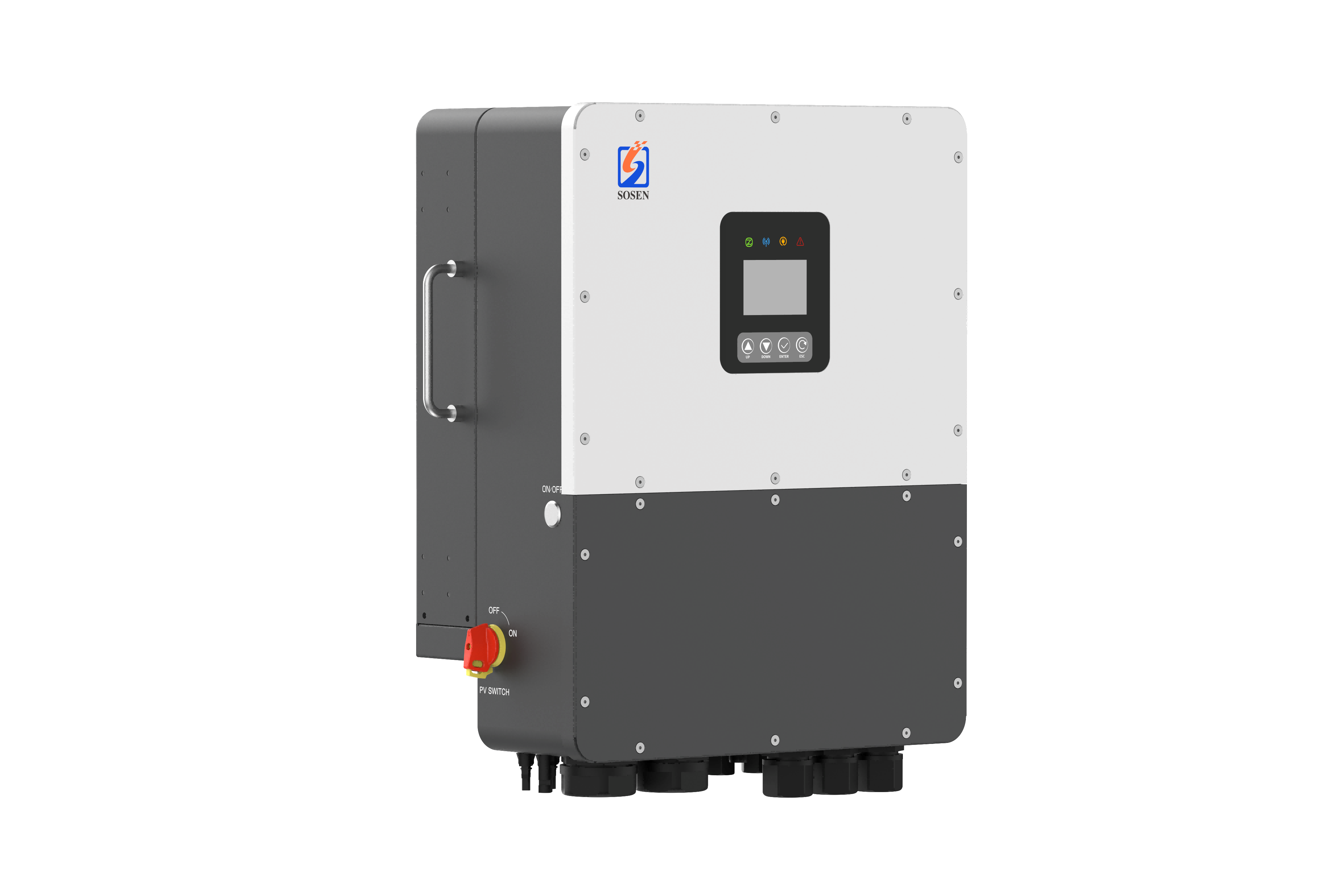 SOSEN 10-16kW 低電圧単相ハイブリッドソーラーインバーターの左側面図画像