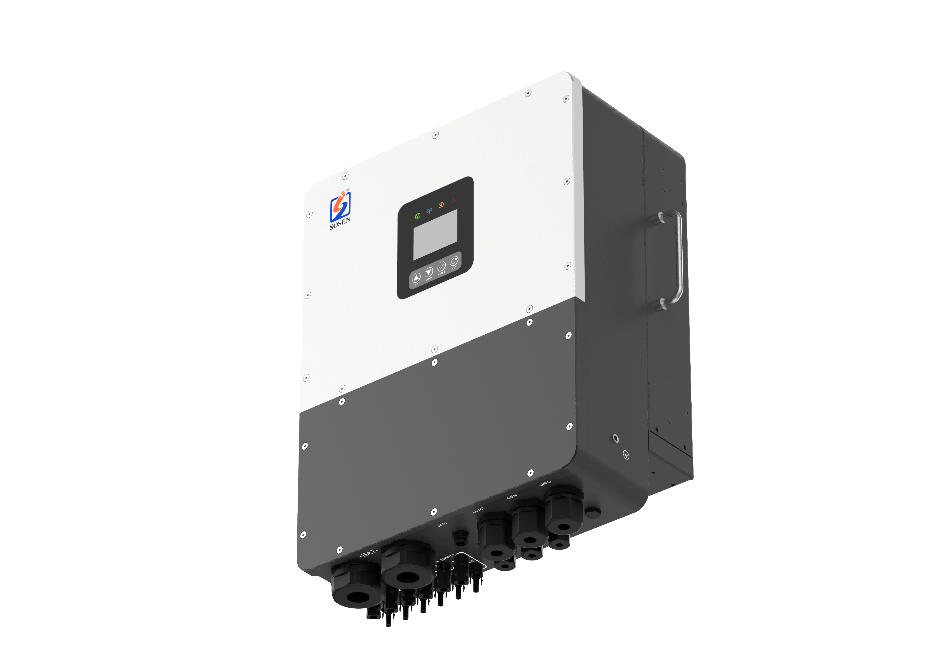 SOSEN 10-16kW 低電圧単相ハイブリッド ソーラー インバーターの右下の画像は、最大 100 kW をサポートします。 275Aバッテリー
