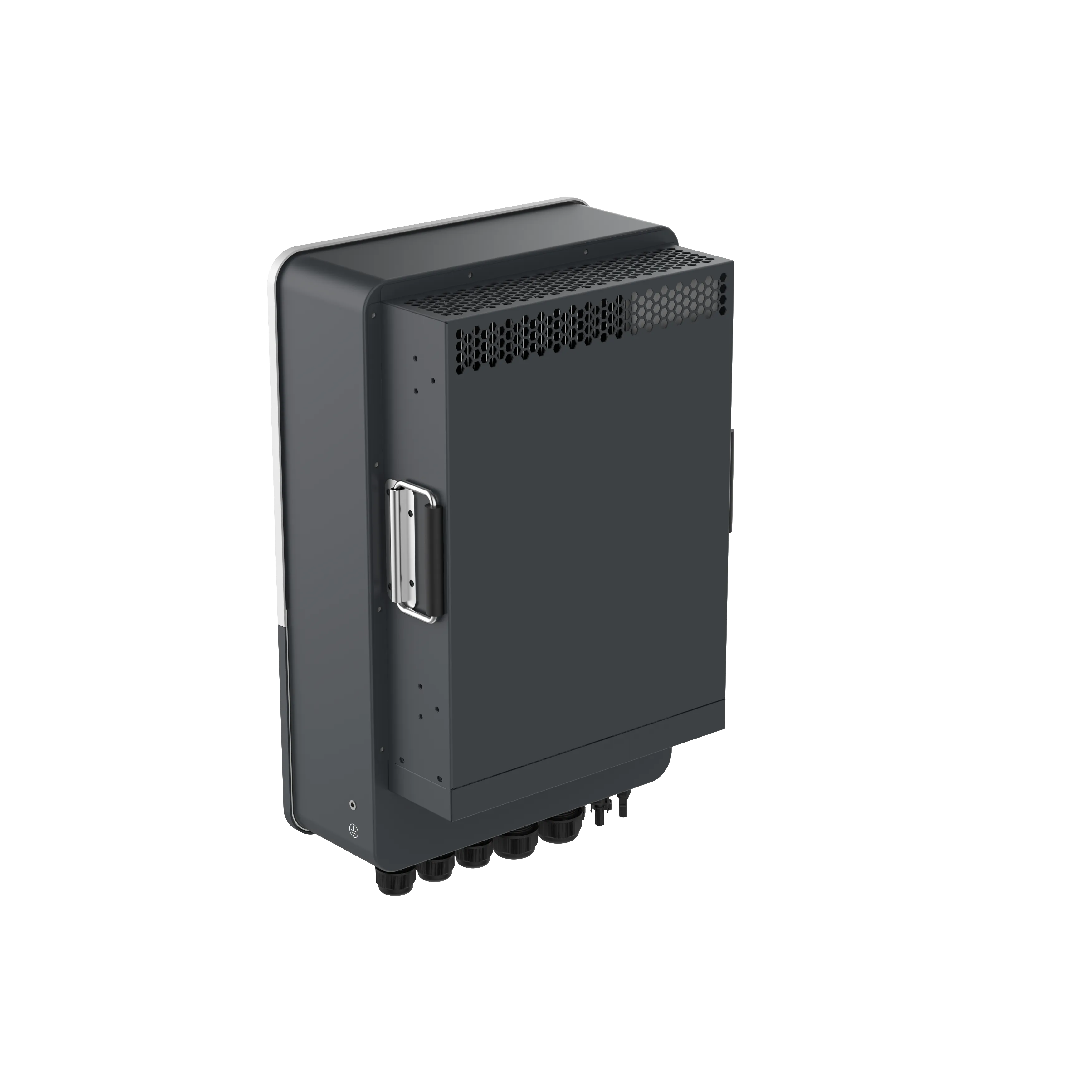 SOSEN 5-10kWハイブリッドインバーターの背面図、高い耐水性とダスト耐性のためのIP65定格を備えています