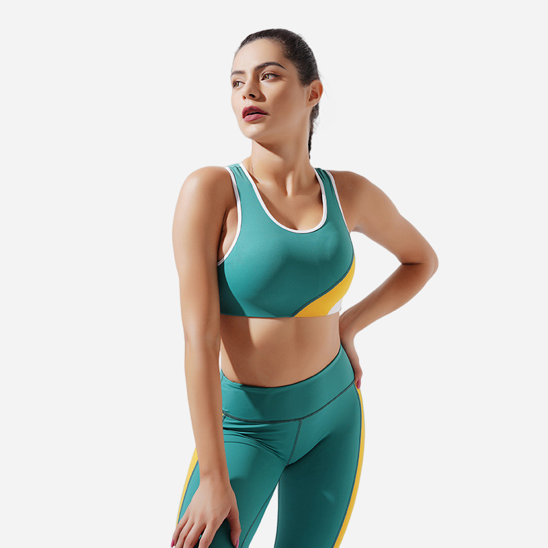 Sutiã esportivo vibrante com decote em U com bloqueio de cores ousadas - ROADSUNSHINE 2