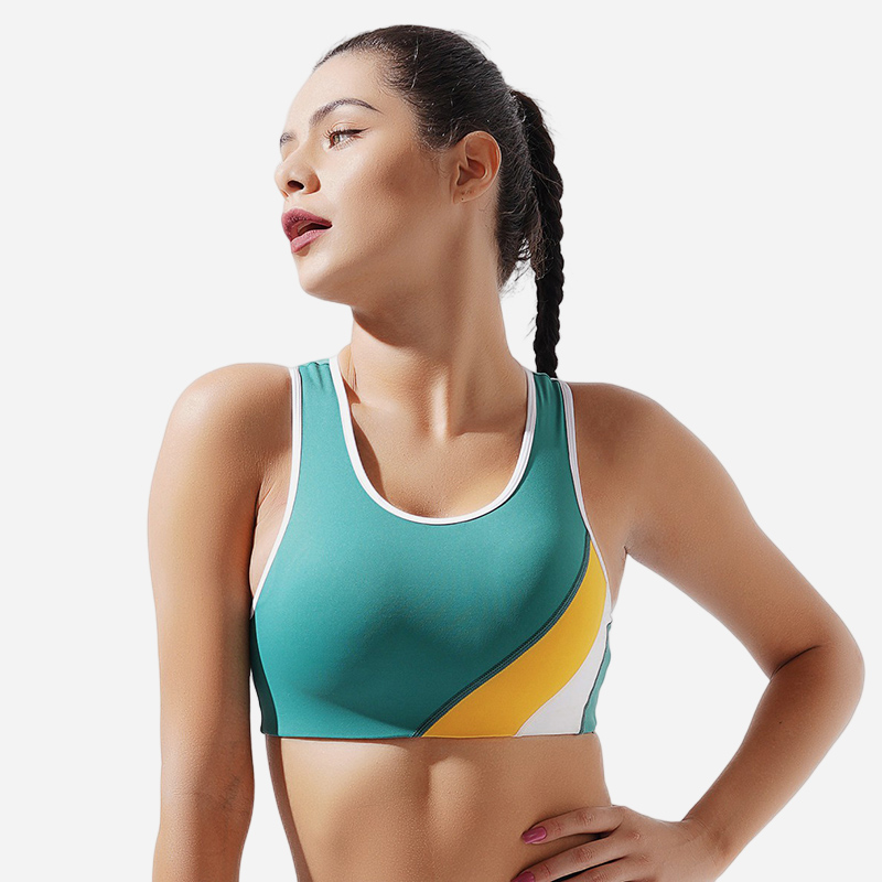 Sutiã esportivo vibrante com decote em U com bloqueio de cores ousadas - ROADSUNSHINE 1