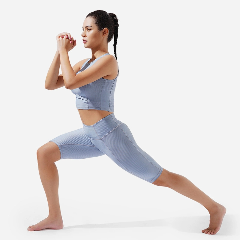 Pantaloncini da yoga a righe con costruzione a quattro fili e sei fili - ROADSUNSHINE 1