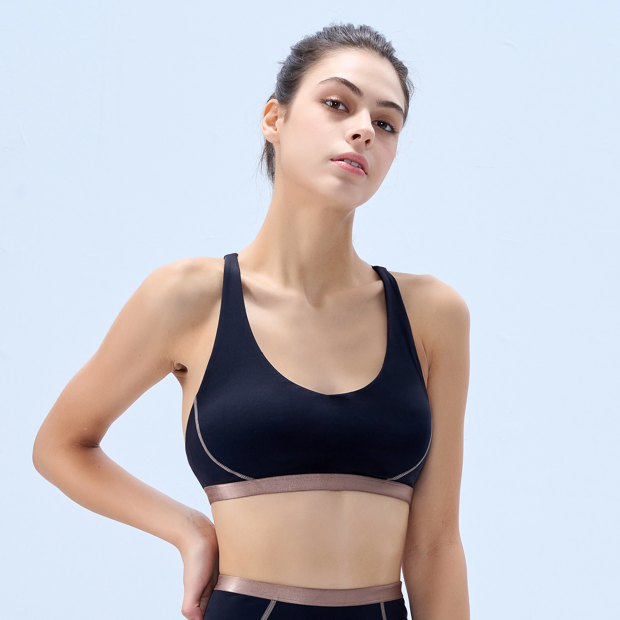 Neueste Stoff Gym Sport BH mit Farbkontrast Design & verstellbarem Rücken band-ROADS UNSHINE 1