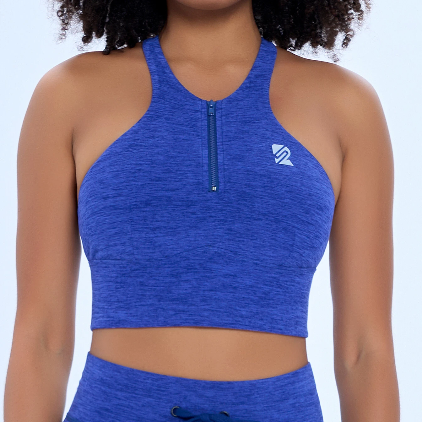Sutiã esportivo azul especial: tecido catiônico, zíper, costas em forma de H - ROADSUNSHINE 1