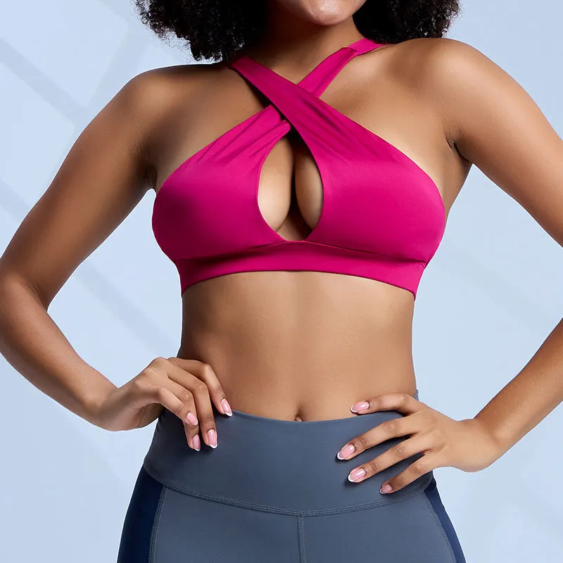 Soutien-gorge de sport sexy à devant creux superposé avec coussinets amovibles - ROADSUNSHINE 1