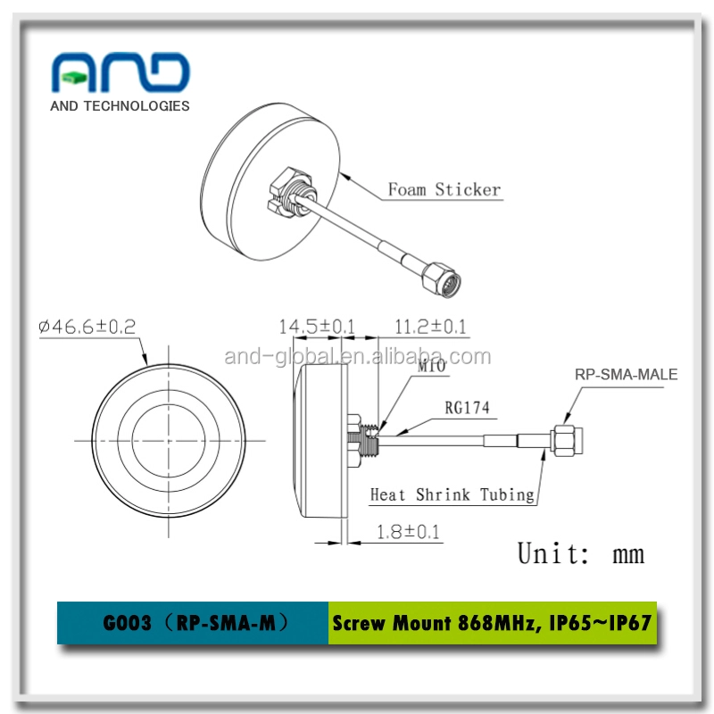 ISM Antenna Fm Band 868mhz Antenna 868 Mhz Antenna مع 2 Db Gain Tx / rx ، 868m هوائي إرسال واستقبال طويل المدى 6