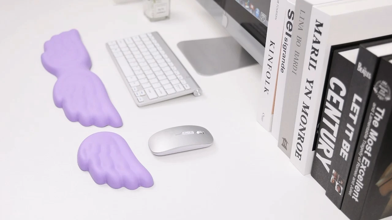 Supporto per polso ergonomico in schiuma Wing Cloud, poggiapolsi antiscivolo per tastiera, per set di tastiera e mouse pad 1