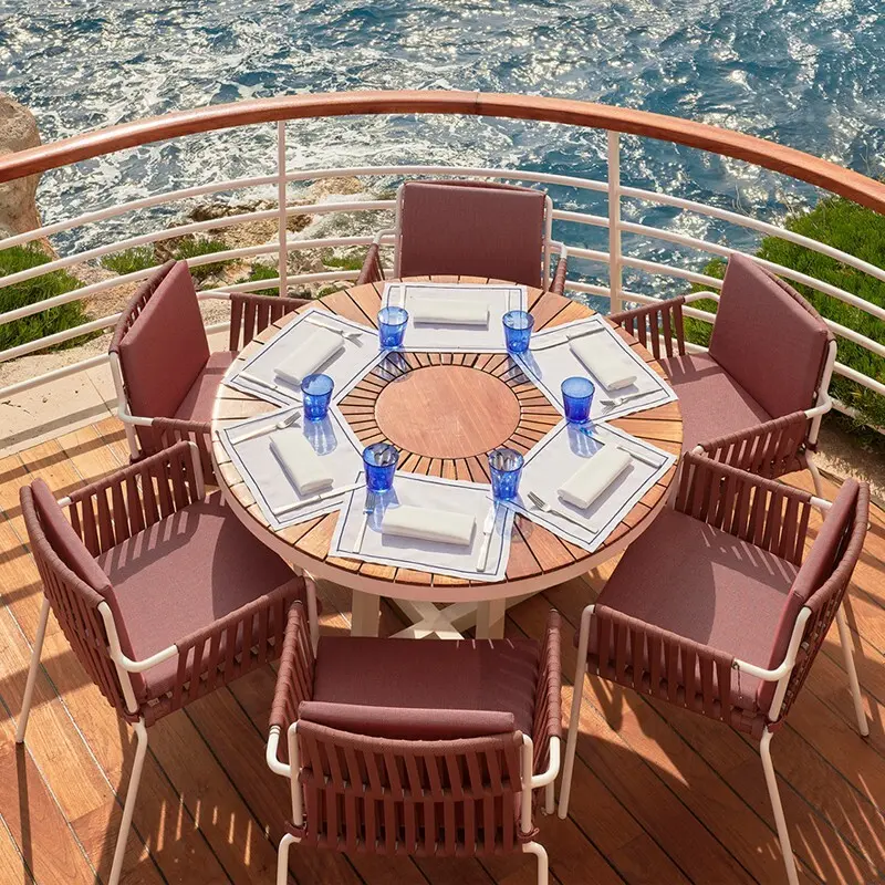Patio Furniture Durable Powder Coating Aluminum Dining Table Set Hand Woven Garden Outdoor Tables And Chairs HS-D3005 1